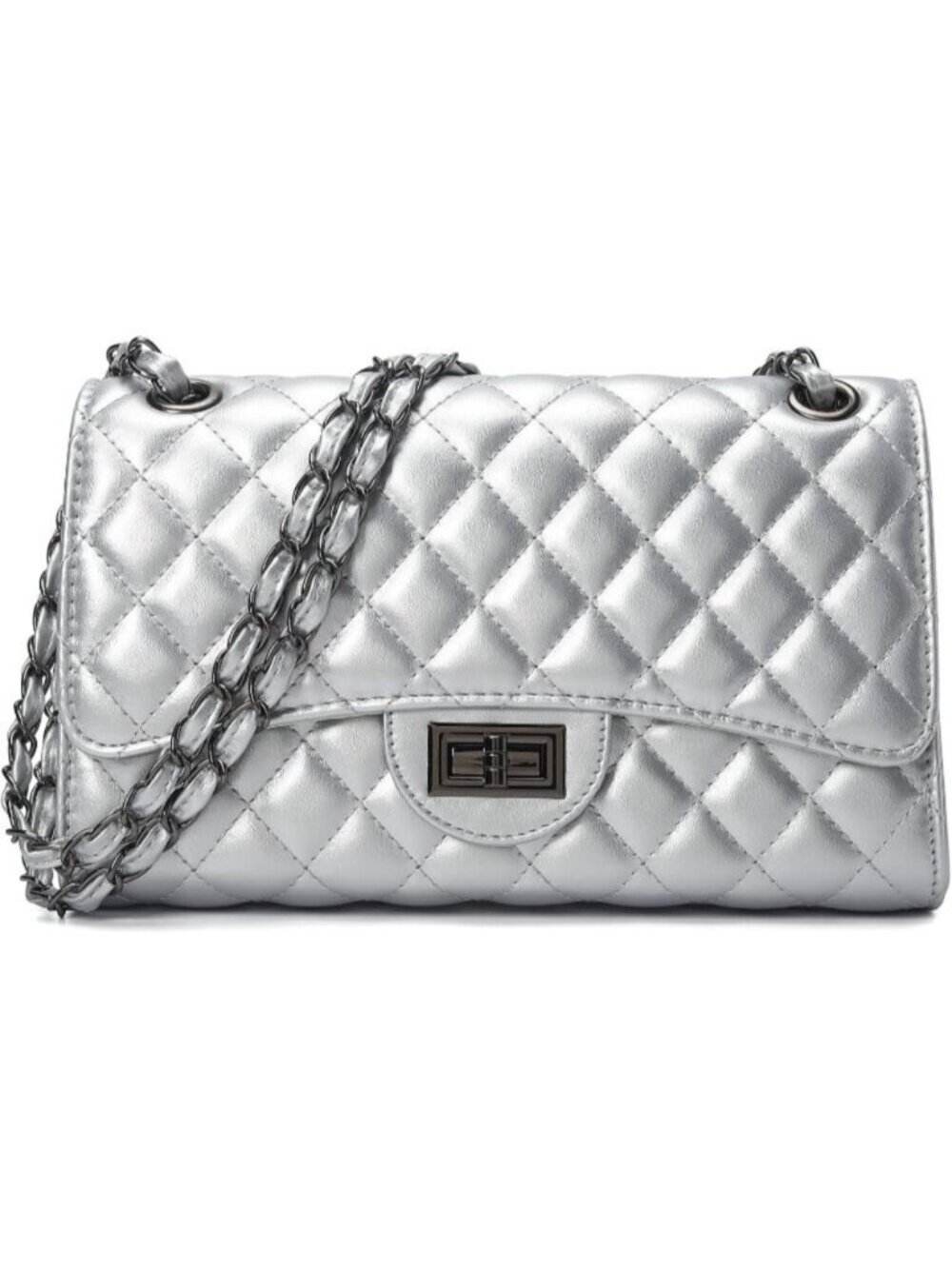 〽️Women's Silvery Quilted Leather Crossbody Satchel Chain Strap Shoulder Bags